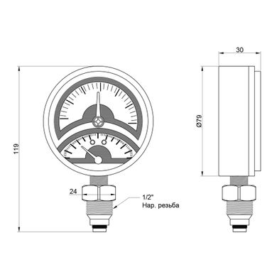 Термоманометр Icma 1/2" 0-6 бар, нижнее подключение №258